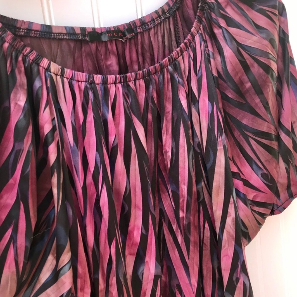 MCM Petite Pleated Abstract Top - Burgundy & Fuchsia - Size MP.